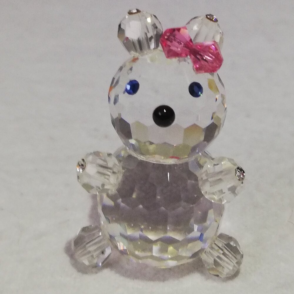 Swarovski Crystal Teddy Bear with Blue Eyes Pink Bow